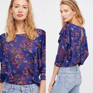 Free People Blue Floral Top Size: small